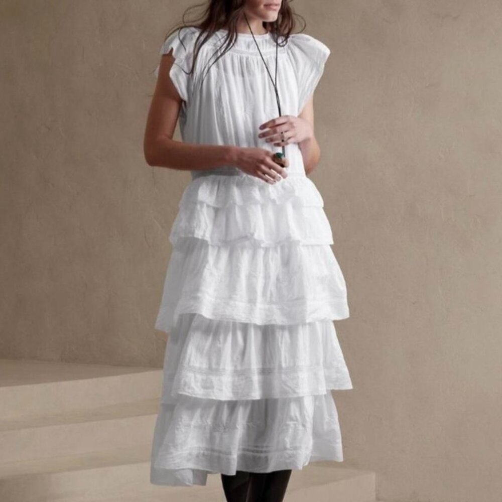 Banana Republic White Tiered Embroidered Midi Dress – Very Good Condition - XS